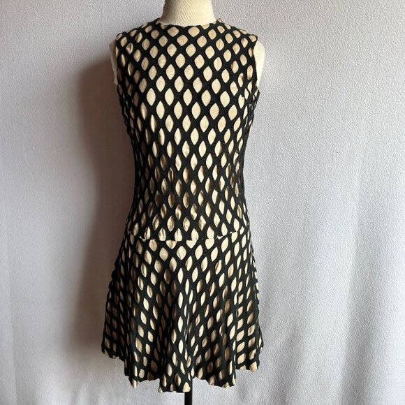 1960s Black & Beige Cut Out Dropped Waist Flare Skirt Dress - Picture 1 of 11